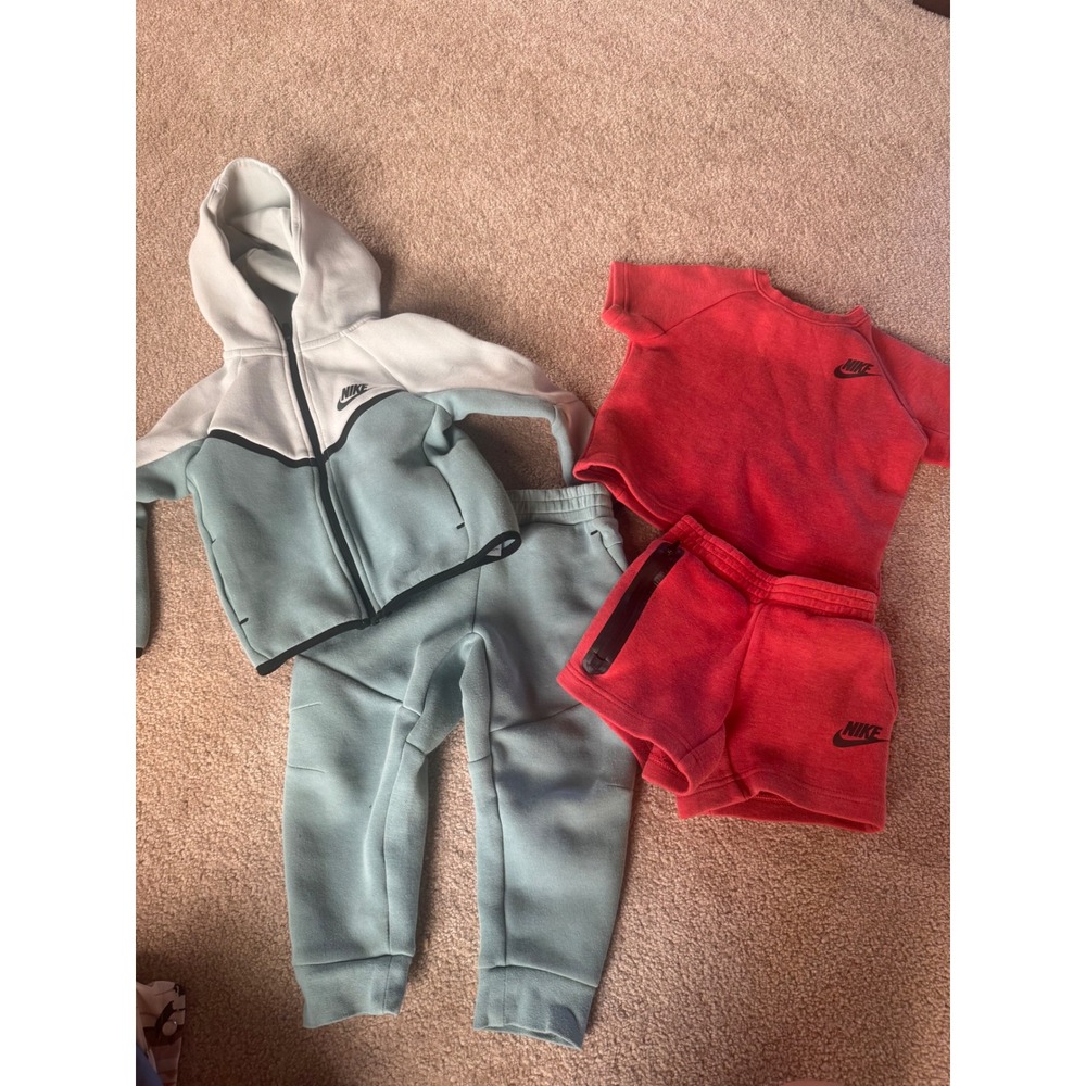 Nike Toddler Tech Fleece Bundle Hoodie Joggers Shorts Shirt Blue Red 4 XS 3-4Y